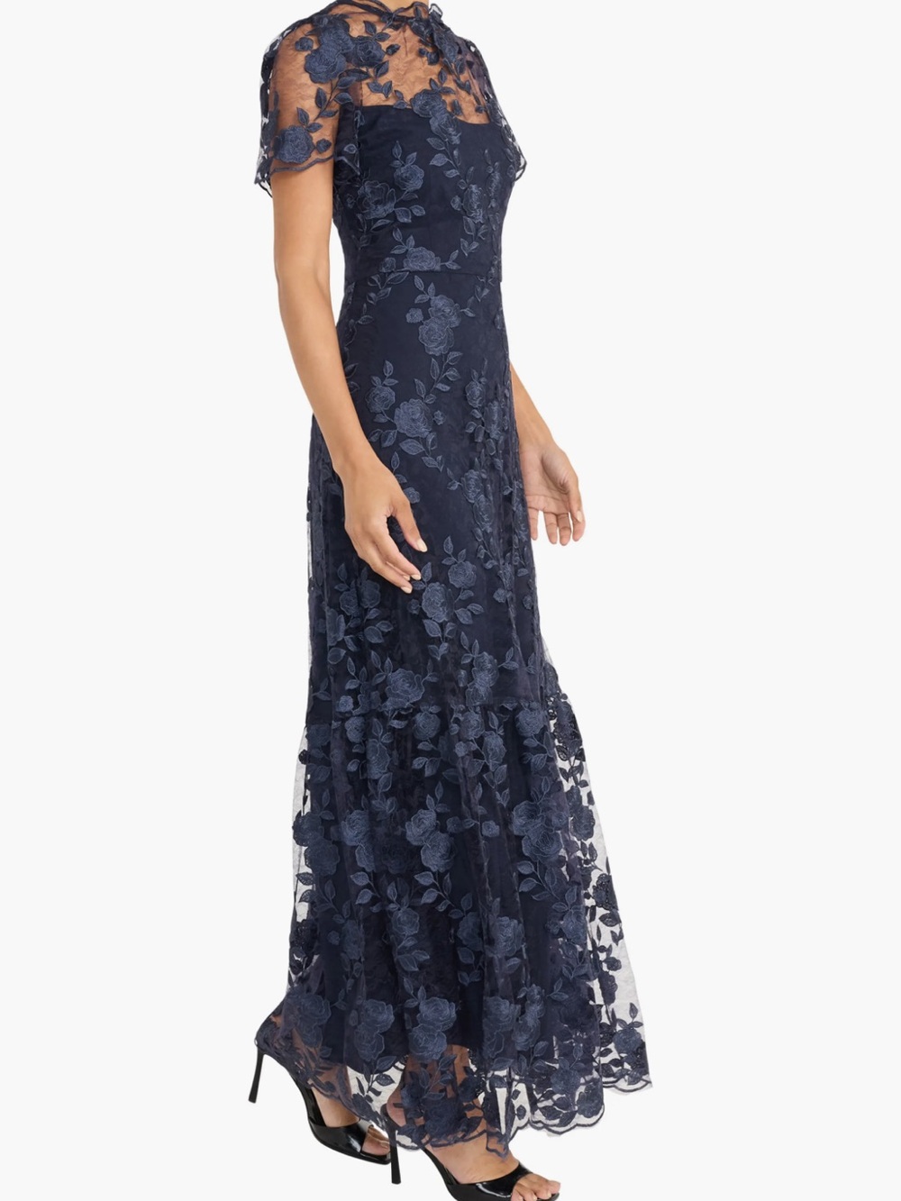 Maggy London Navy Floral Lace Maxi Dress